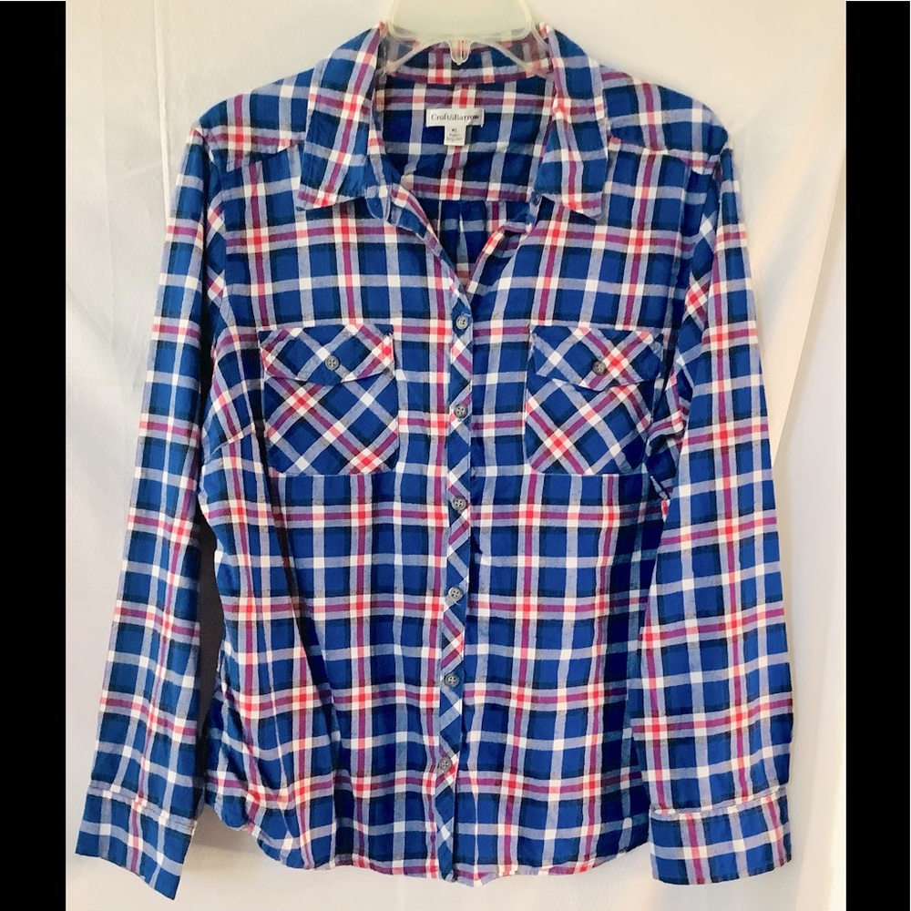 Croft and Barrow plaid flannel shirt blue pink XL